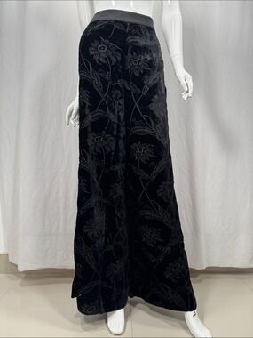 NWT Ted Baker London Velvet Floral Wide Leg Trousers Black Pants Size 0